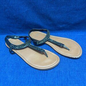 Faded Glory Black Thong Dressy Sandal With Tan Sole Size 10